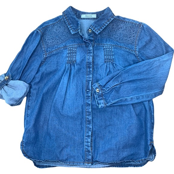 Mayoral Long Sleeve Embroidered Denim Button Down Size 7 - Picture 1 of 6